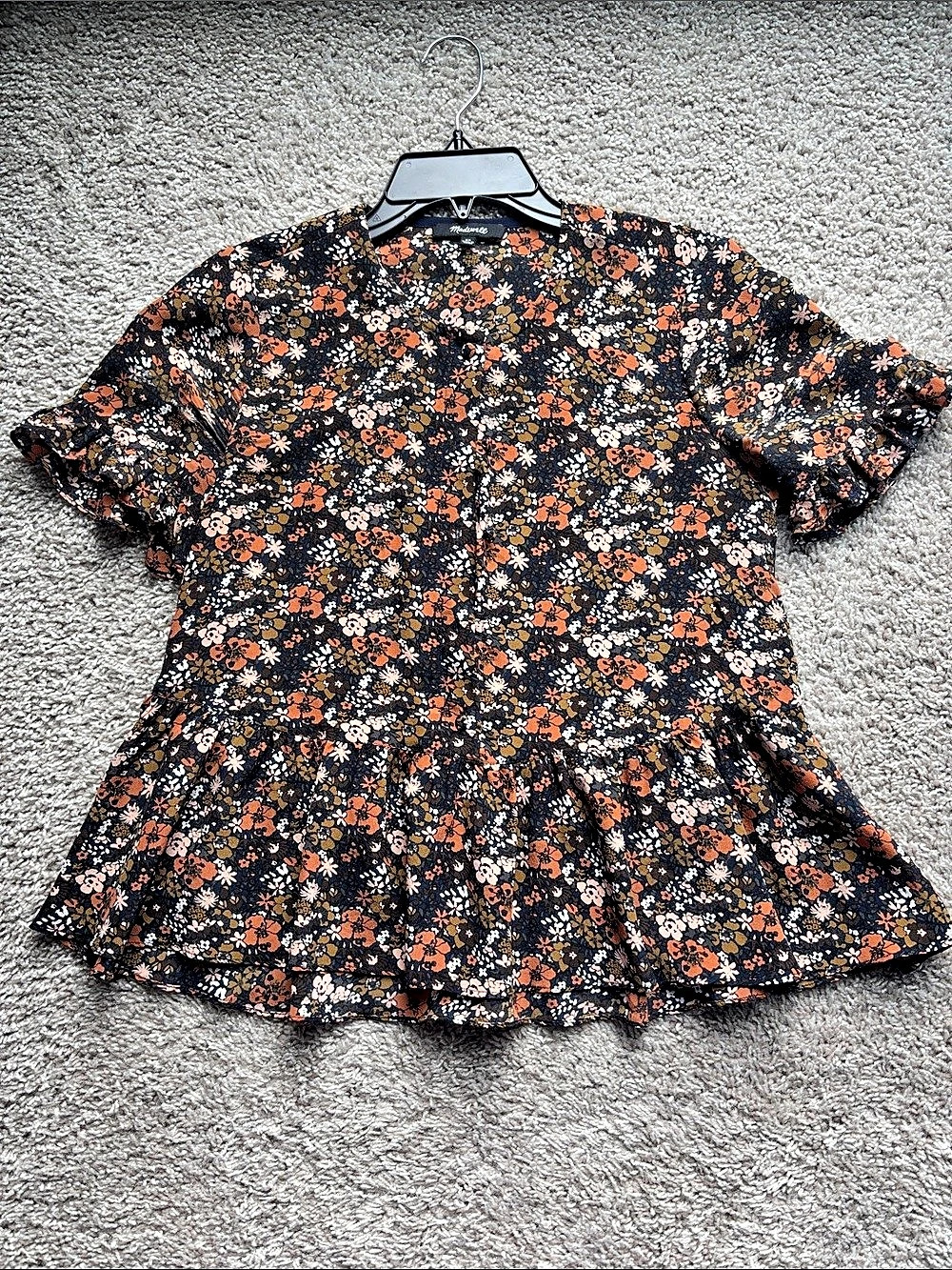 Madewell Floral Blouse in Black & Orange